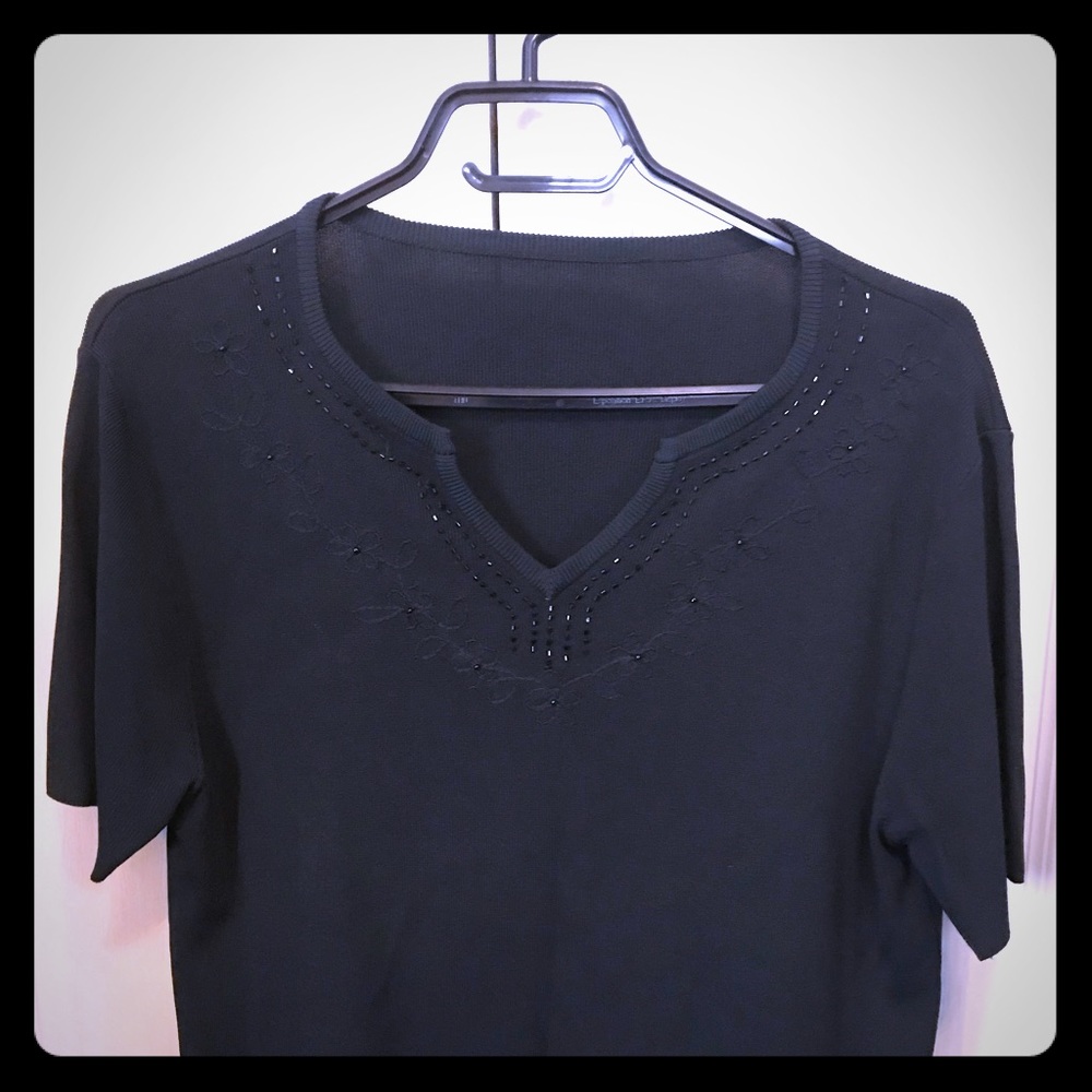 Black beaded finely knit top funeral ready